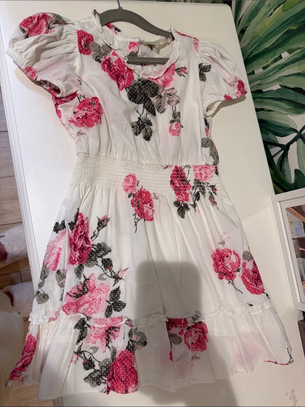 LoveShackFancy White Dress with Pink Floral Print